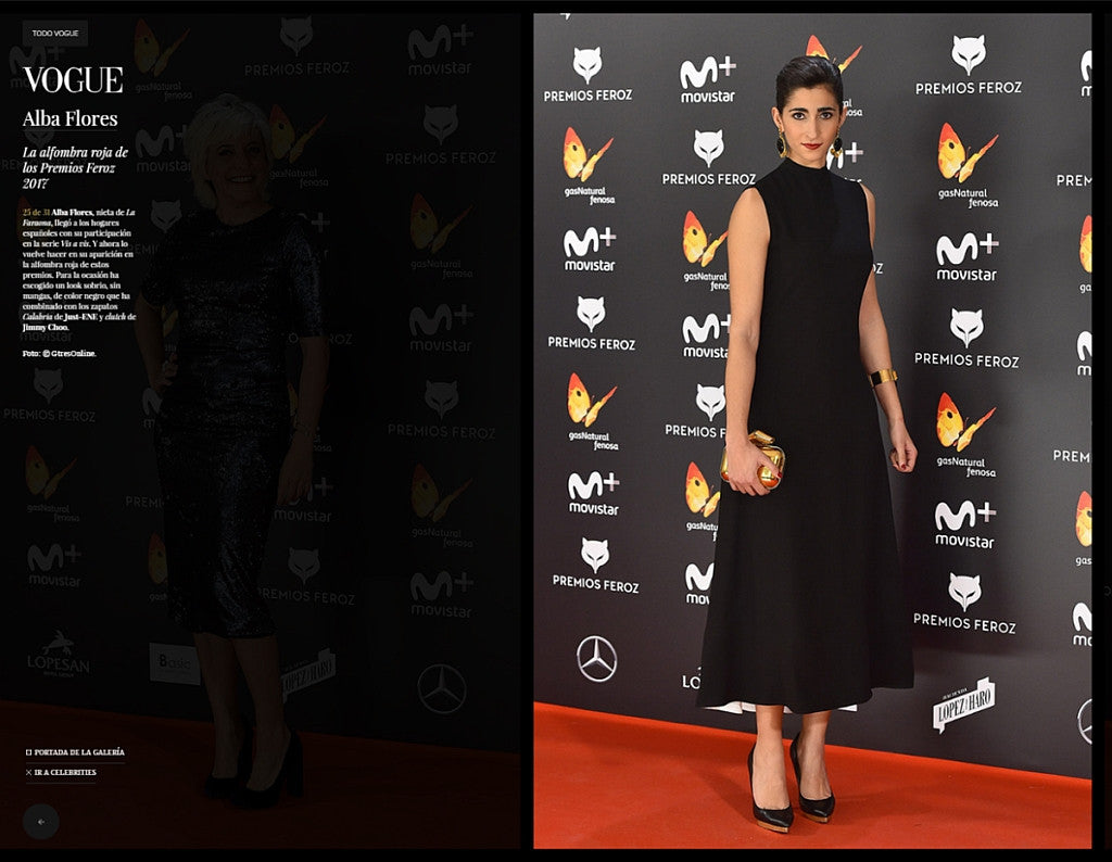Alba Flores en Vogue con zapatos tipo Stiletto con plataforma negros de JustENE