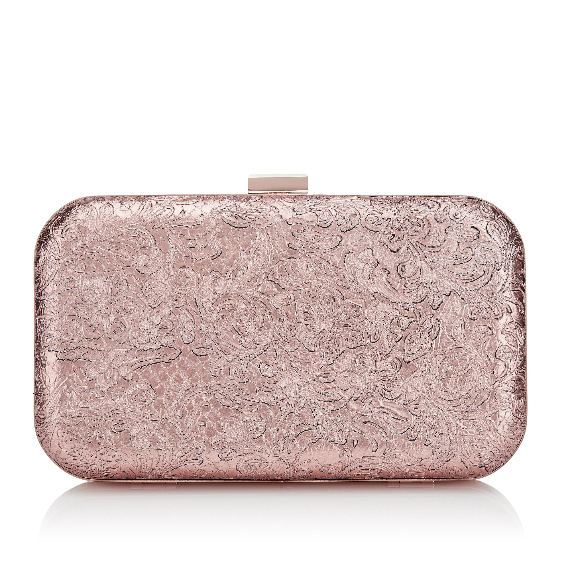 ROSE GOLD BROCADE LEATHER CLUTCH