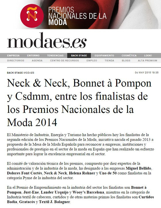 Just-ENE Finalista en los Premios Nacionales de la Moda 2014