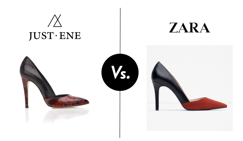 Zara copia los zapatos de salón combinados de JustENE