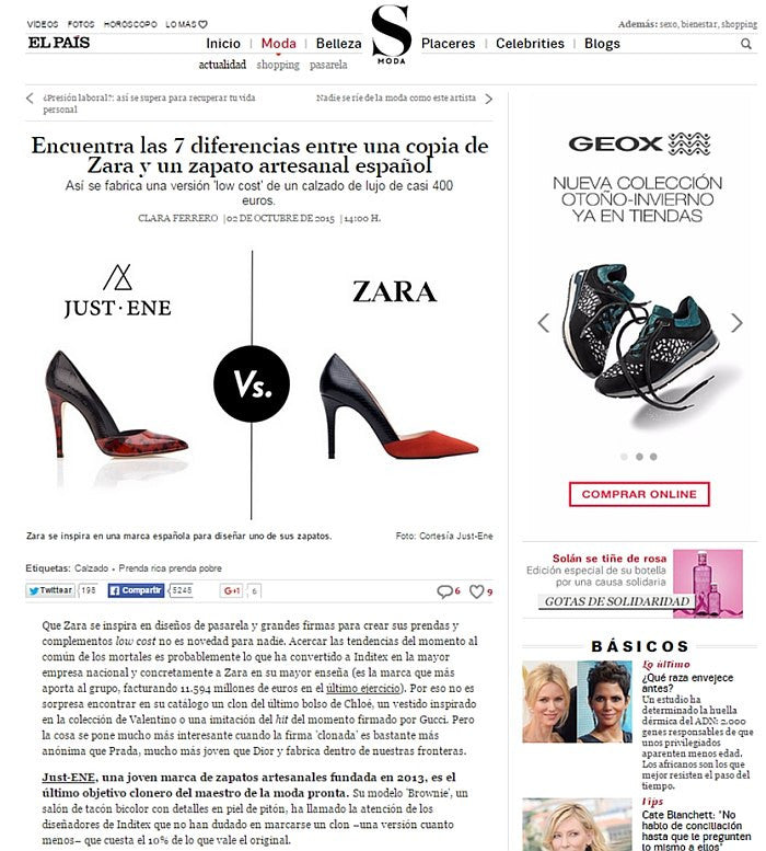 Zara copia los zapatos exclusivos de Just-ENE