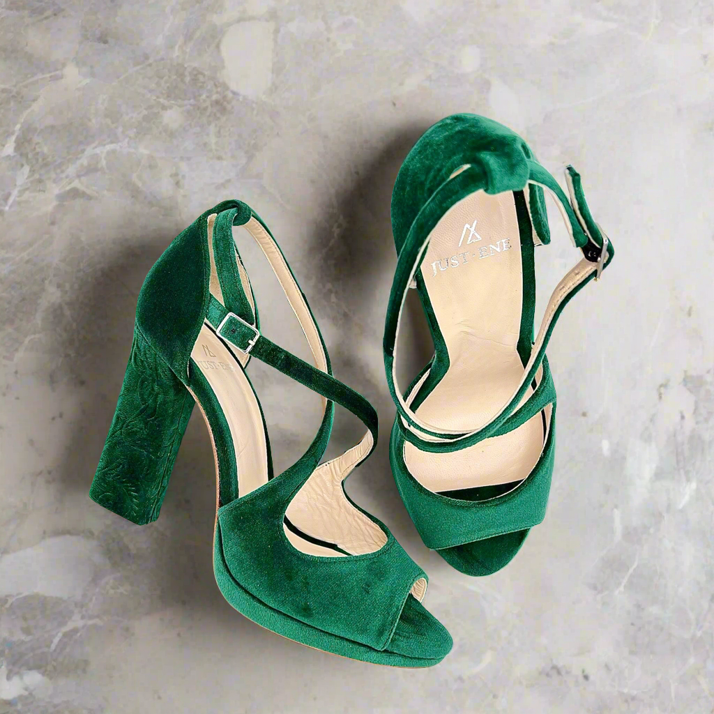 Tacón Ancho Zapatos Verde Mujer Peep Toe Zapato Verde Tacon Ancho