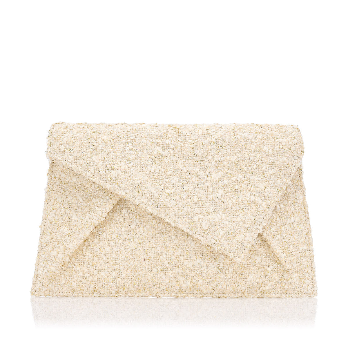 Bolso sobre con tejido tweed en tono marfil