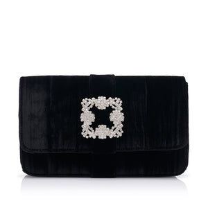 Laminated pearl velvet clutch with gold clasp