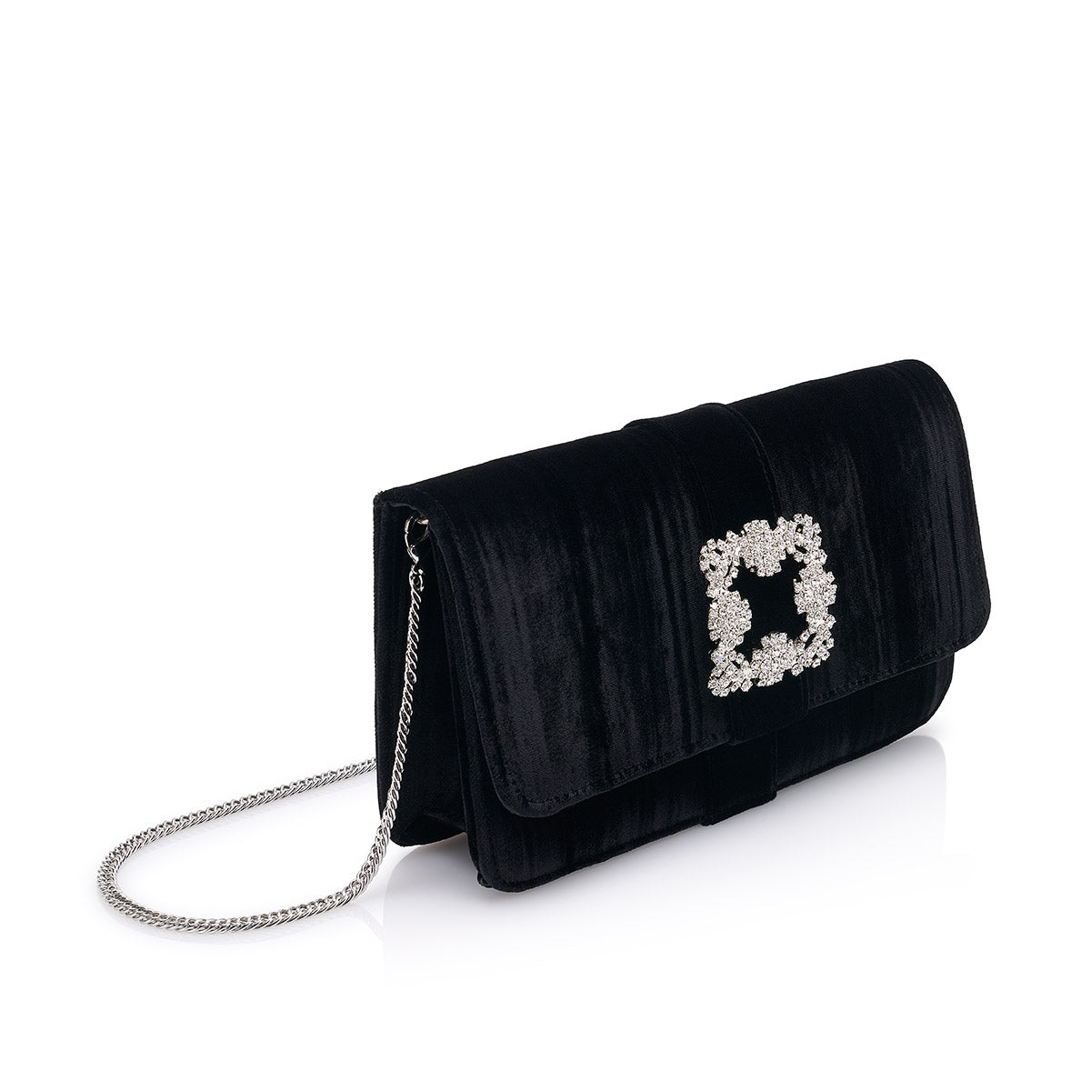 Laminated pearl velvet clutch with gold clasp