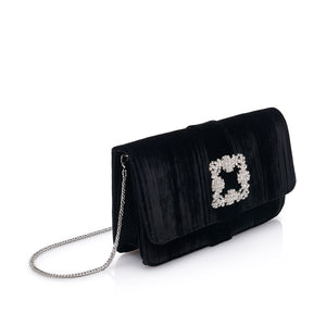 Laminated pearl velvet clutch with gold clasp