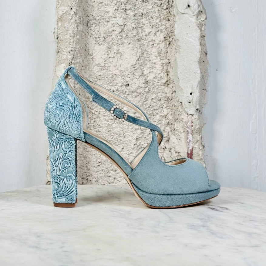 Just Ene Zapatos Tacon Verde Aguamarina Sandalia Tacón Ancho Tiras