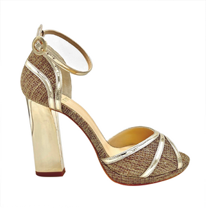 NATURAL AND GOLDEN FABRIC SANDAL T. 37'5