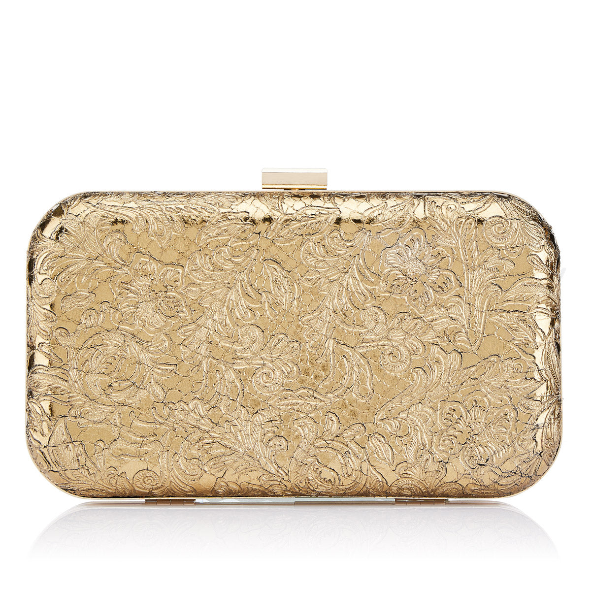 Golden leather clutch with flower embossing