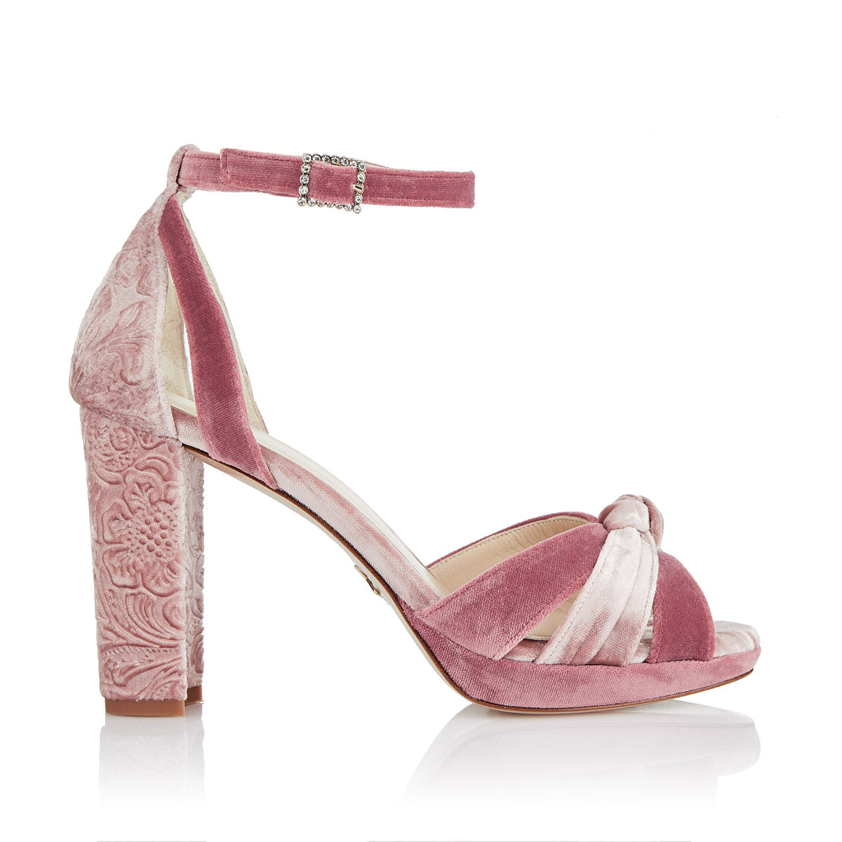 CHIPRE by JUST-ENE Pink nude velvet platform sandal with wide