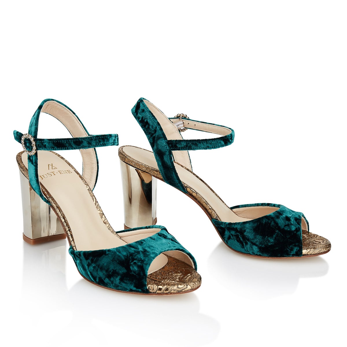 Terciopelo Zapatos Verdes Tacon Ancho Green Love Sandalia Verde Y