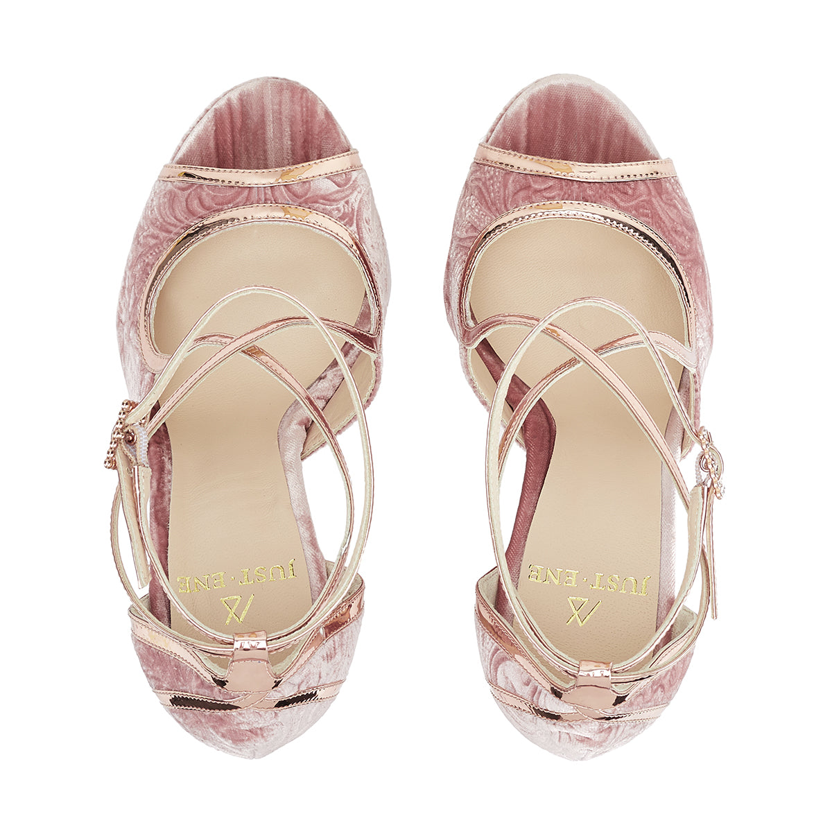sandalias de mujer terciopelo nude tacon oro rosa 