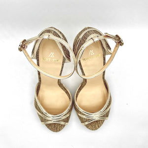 NATURAL AND GOLDEN FABRIC SANDAL T. 37'5